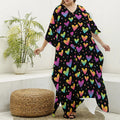 Colorful Heart Pattern Print Silk V-Neck Kaftan Dress