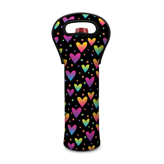 Colorful Heart Pattern Print Single Neoprene Wine Tote