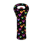 Colorful Heart Pattern Print Single Neoprene Wine Tote