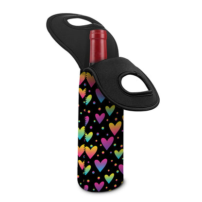 Colorful Heart Pattern Print Single Neoprene Wine Tote