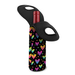 Colorful Heart Pattern Print Single Neoprene Wine Tote