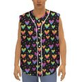 Colorful Heart Pattern Print Sleeveless Baseball Jersey