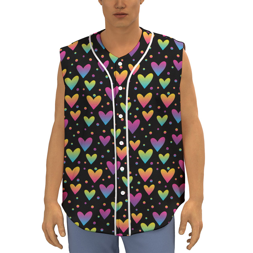 Colorful Heart Pattern Print Sleeveless Baseball Jersey