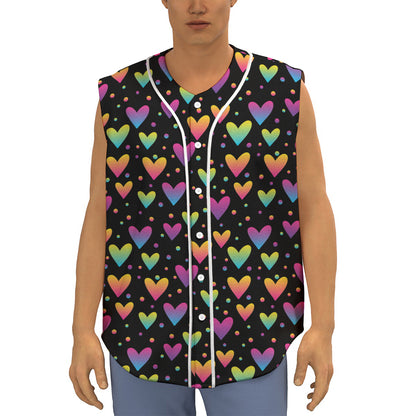 Colorful Heart Pattern Print Sleeveless Baseball Jersey