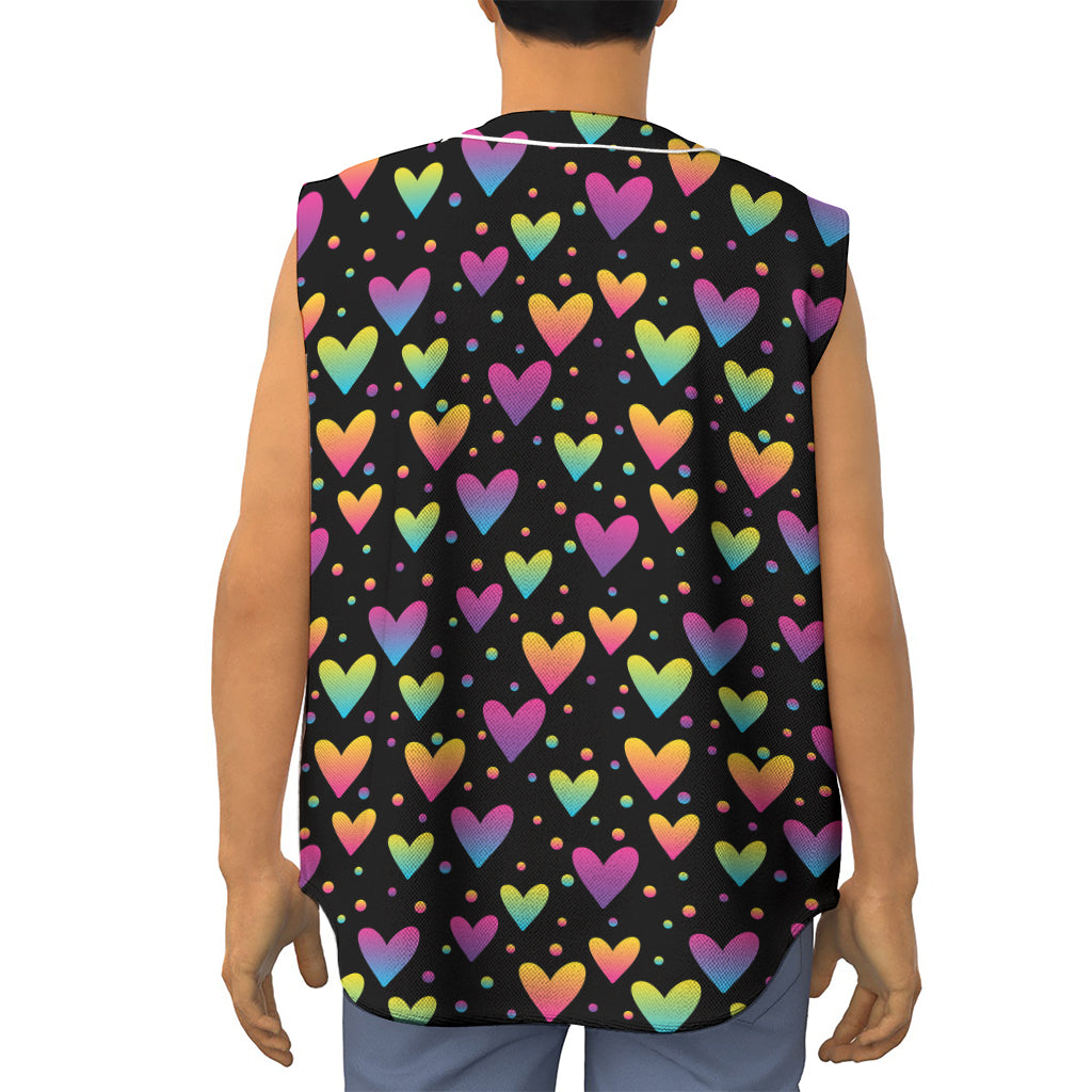Colorful Heart Pattern Print Sleeveless Baseball Jersey