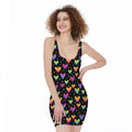 Colorful Heart Pattern Print Sleeveless Bodycon Dress