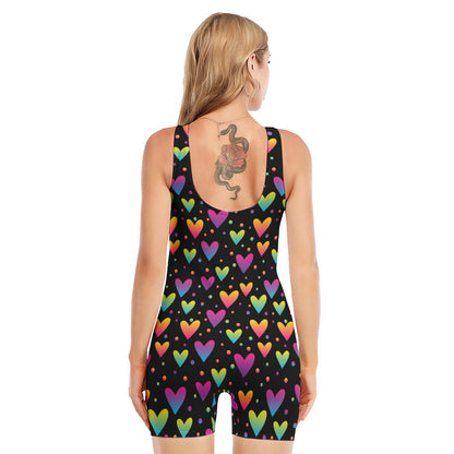 Colorful Heart Pattern Print Sleeveless One Piece Swimsuit