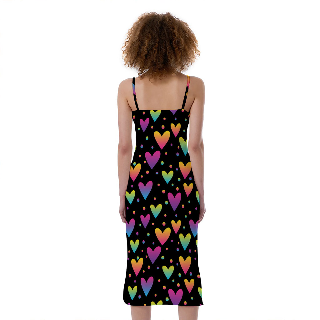 Colorful Heart Pattern Print Slim Fit Midi Cami Dress