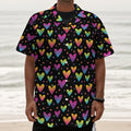 Colorful Heart Pattern Print Textured Short Sleeve Shirt