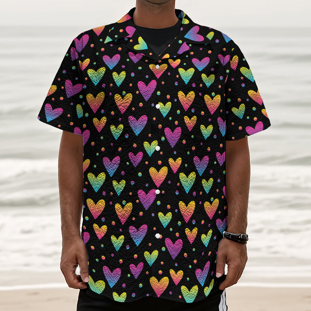 Colorful Heart Pattern Print Textured Short Sleeve Shirt