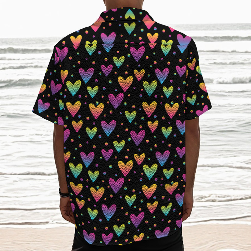 Colorful Heart Pattern Print Textured Short Sleeve Shirt