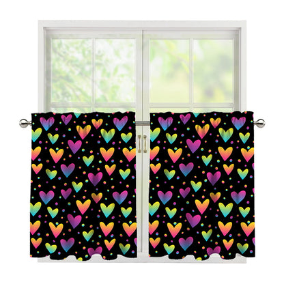 Colorful Heart Pattern Print Tier Curtains