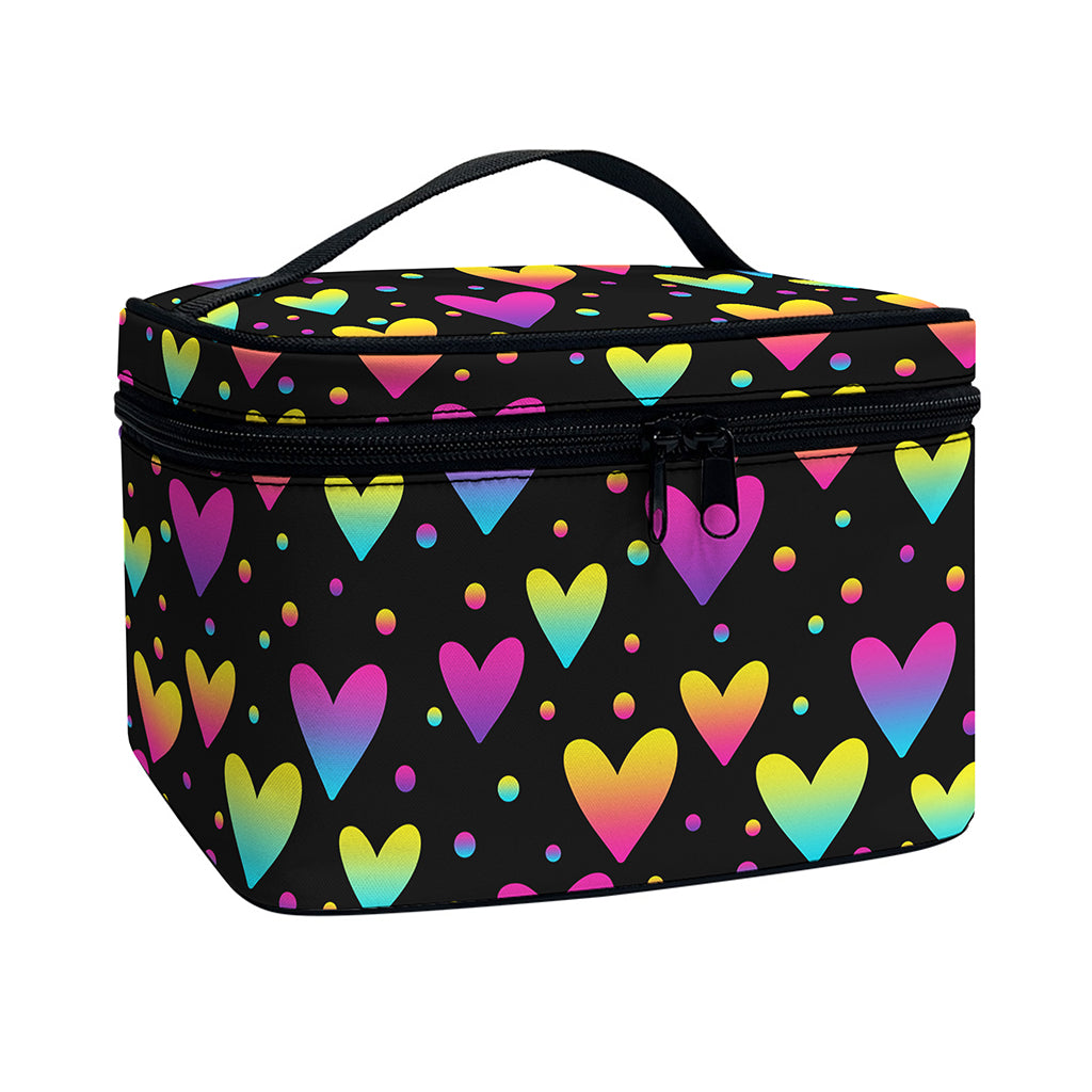 Colorful Heart Pattern Print Travel Makeup Bag