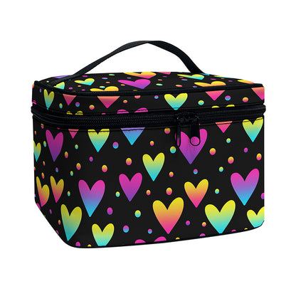 Colorful Heart Pattern Print Travel Makeup Bag