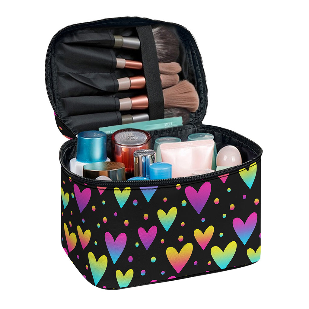 Colorful Heart Pattern Print Travel Makeup Bag