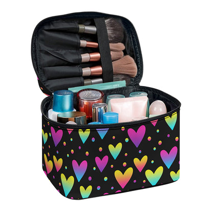 Colorful Heart Pattern Print Travel Makeup Bag