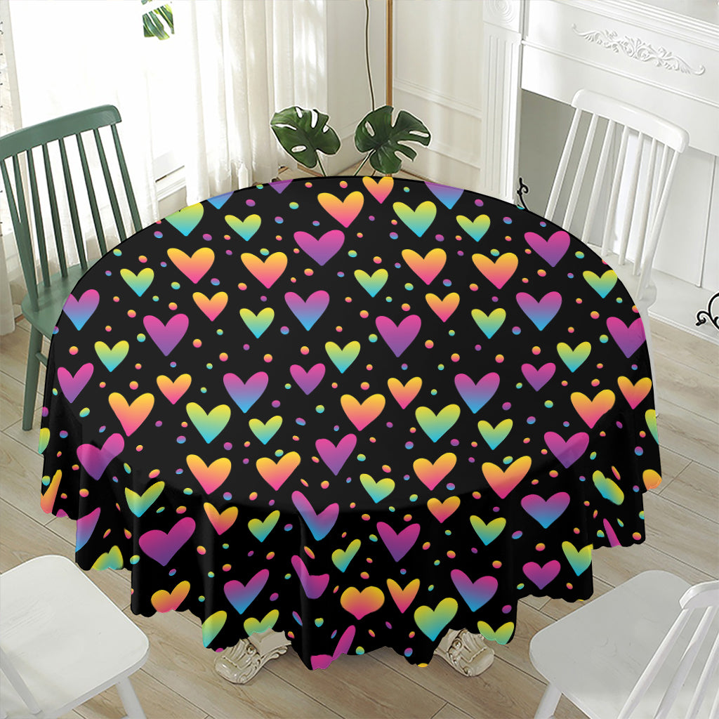 Colorful Heart Pattern Print Waterproof Round Tablecloth