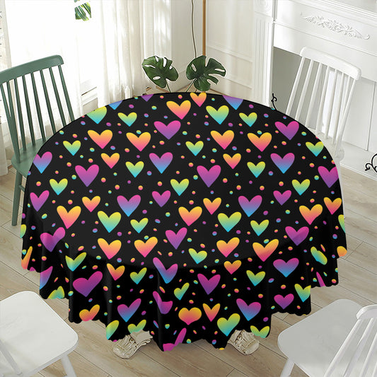 Colorful Heart Pattern Print Waterproof Round Tablecloth