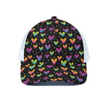 Colorful Heart Pattern Print White Mesh Trucker Cap