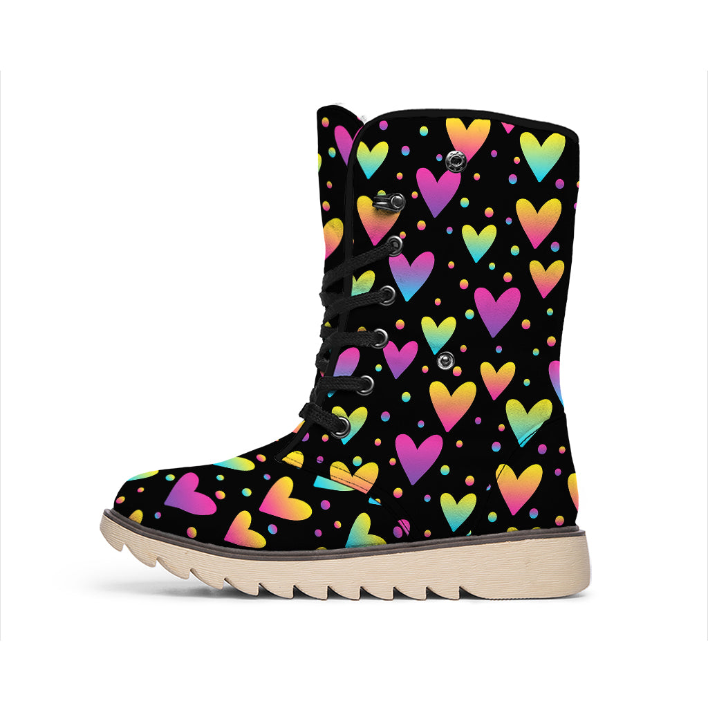 Colorful Heart Pattern Print Winter Boots