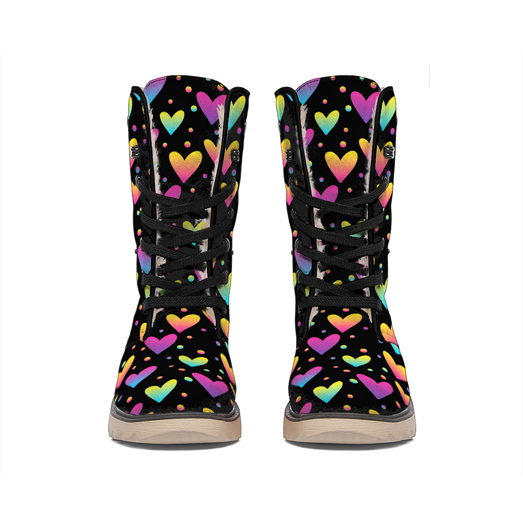 Colorful Heart Pattern Print Winter Boots