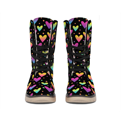 Colorful Heart Pattern Print Winter Boots