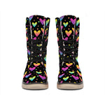 Colorful Heart Pattern Print Winter Boots