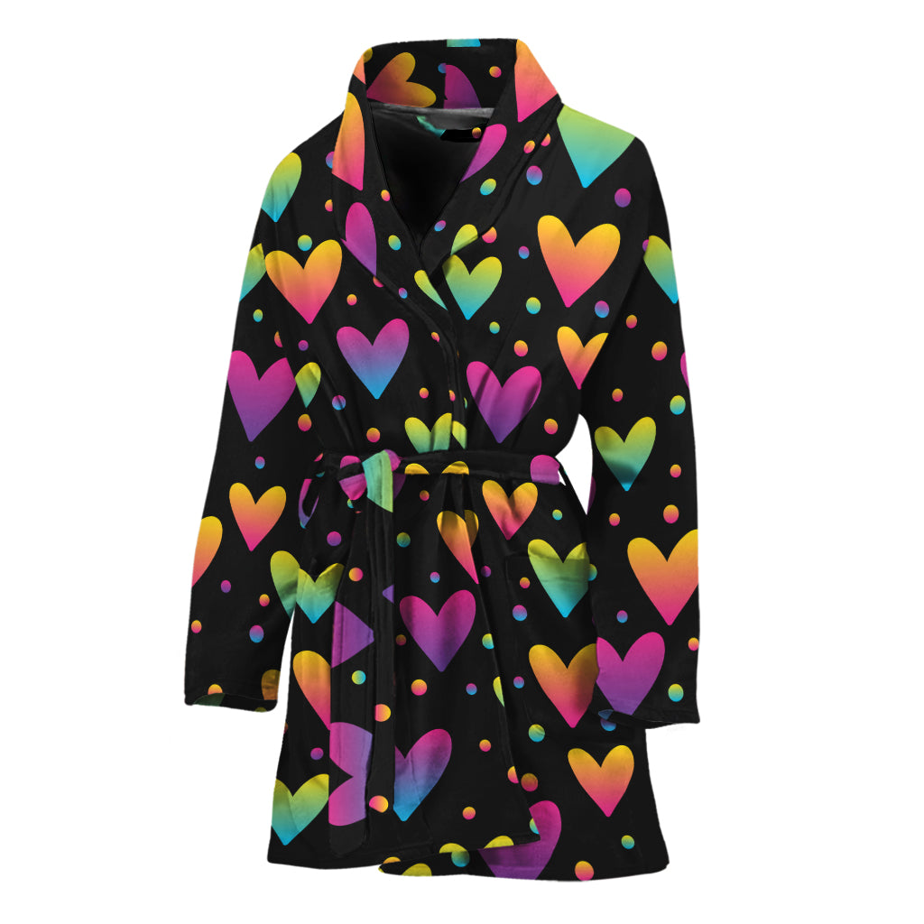 Colorful Heart Pattern Print Women's Bathrobe