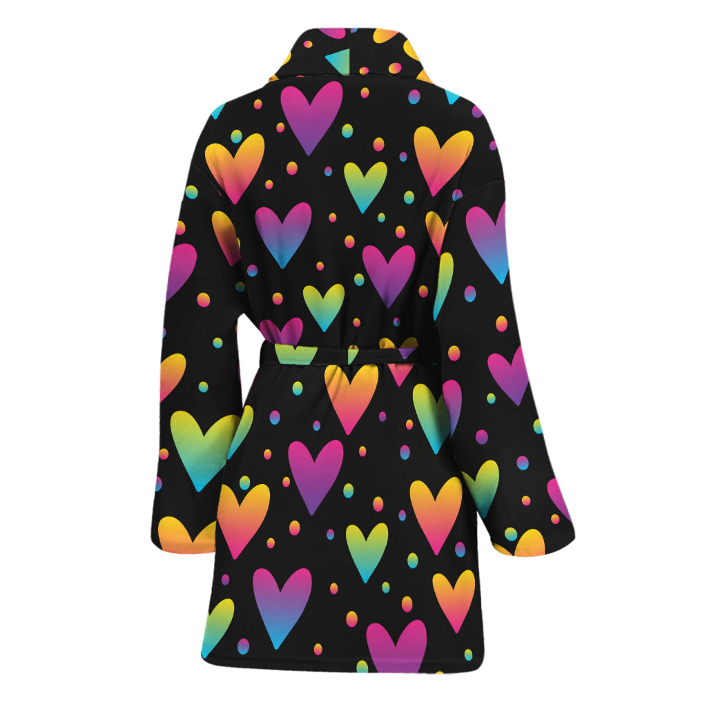 Colorful Heart Pattern Print Women's Bathrobe