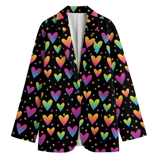 Colorful Heart Pattern Print Women's Blazer