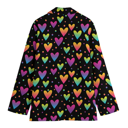Colorful Heart Pattern Print Women's Blazer