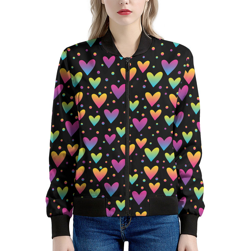 Colorful Heart Pattern Print Women's Bomber Jacket