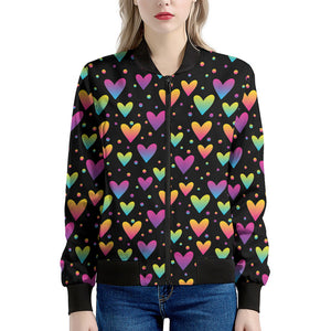 Colorful Heart Pattern Print Women's Bomber Jacket