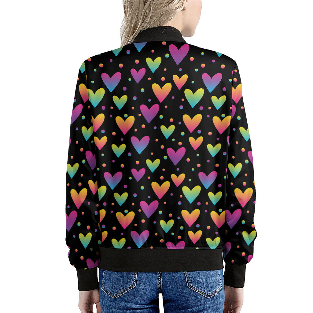 Colorful Heart Pattern Print Women's Bomber Jacket