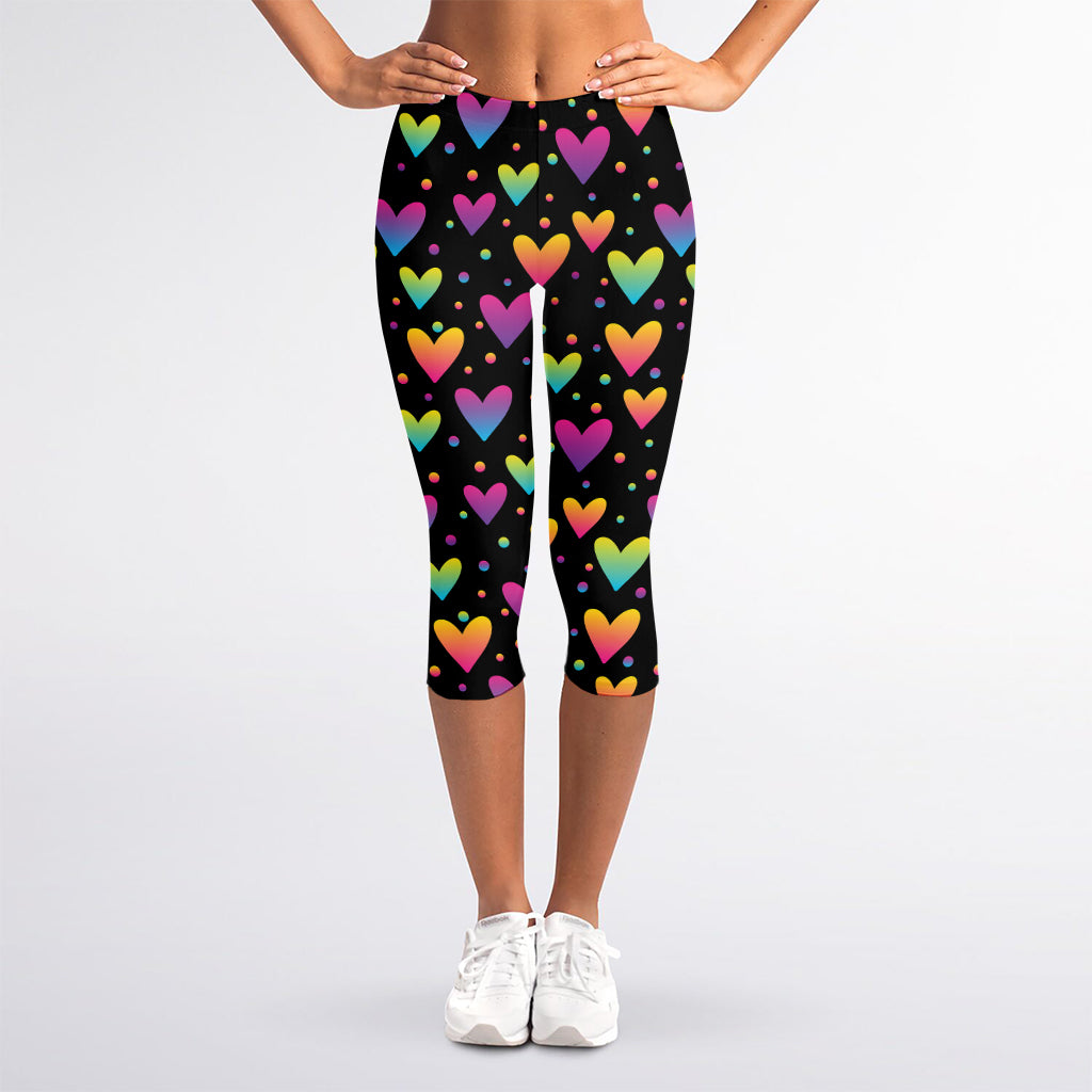 Colorful Heart Pattern Print Women's Capri Leggings
