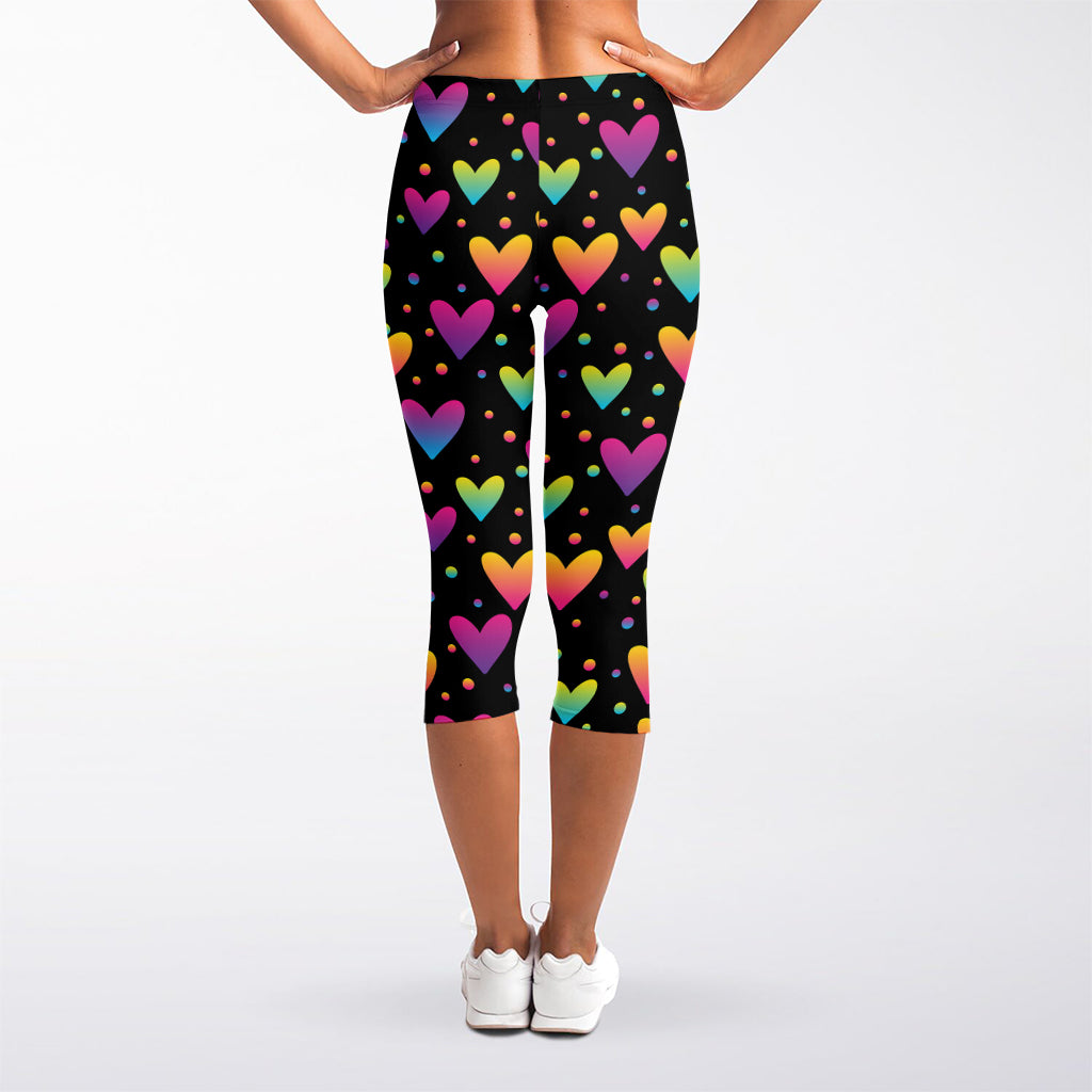 Colorful Heart Pattern Print Women's Capri Leggings