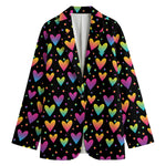 Colorful Heart Pattern Print Women's Cotton Blazer