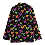 Colorful Heart Pattern Print Women's Cotton Blazer