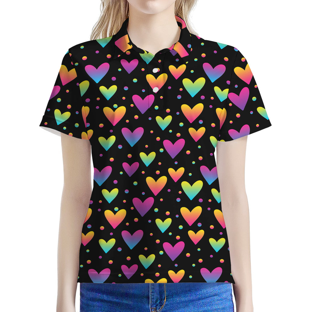 Colorful Heart Pattern Print Women's Polo Shirt
