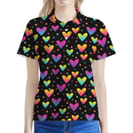 Colorful Heart Pattern Print Women's Polo Shirt