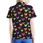 Colorful Heart Pattern Print Women's Polo Shirt