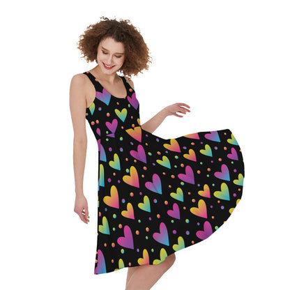 Colorful Heart Pattern Print Women's Sleeveless Dress