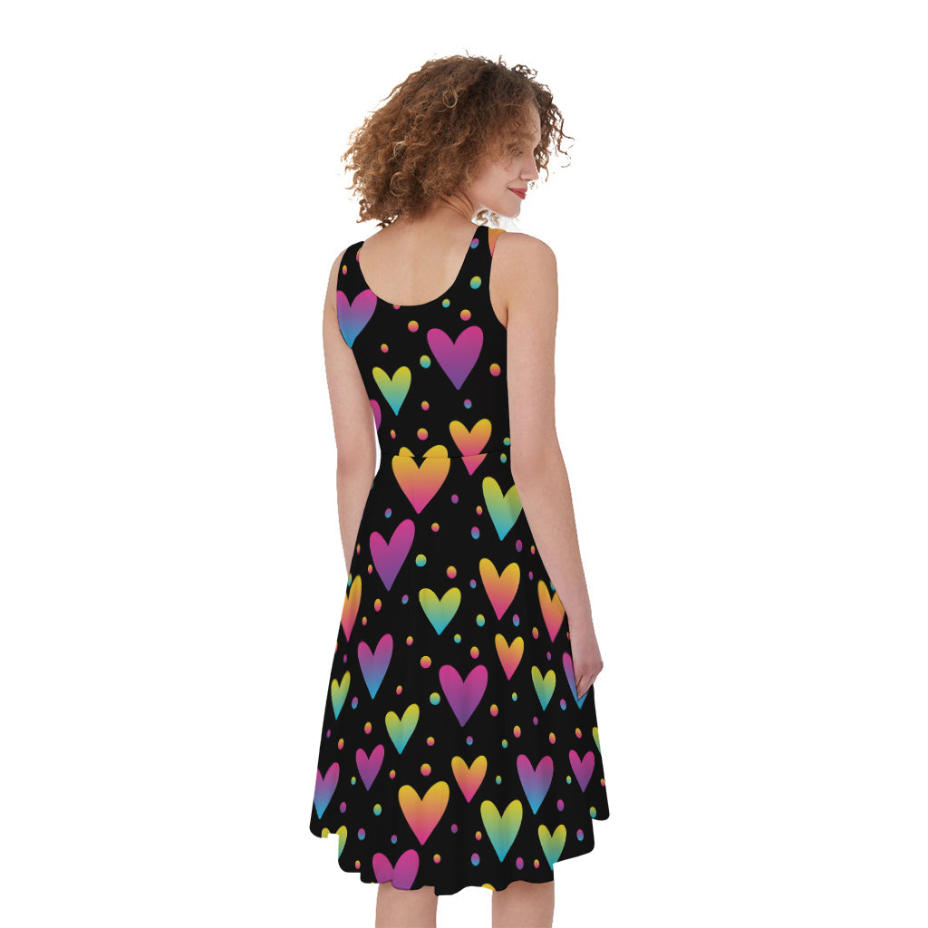 Colorful Heart Pattern Print Women's Sleeveless Dress