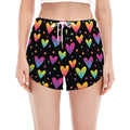 Colorful Heart Pattern Print Women's Split Running Shorts
