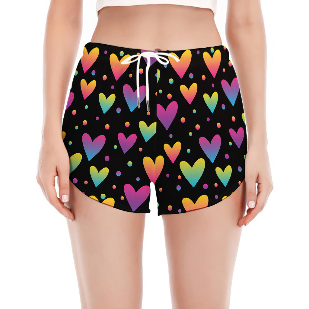 Colorful Heart Pattern Print Women's Split Running Shorts