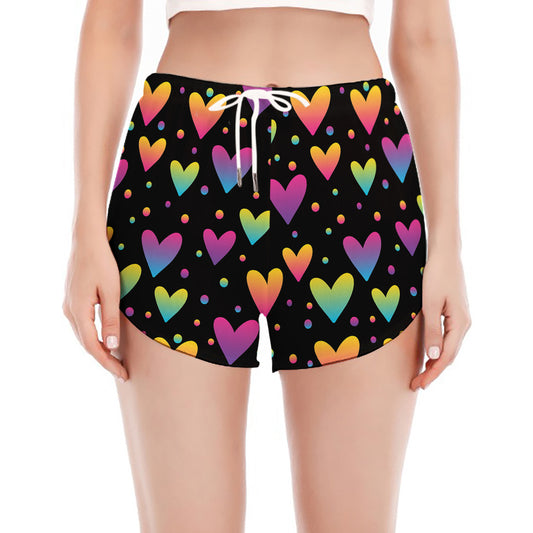 Colorful Heart Pattern Print Women's Split Running Shorts