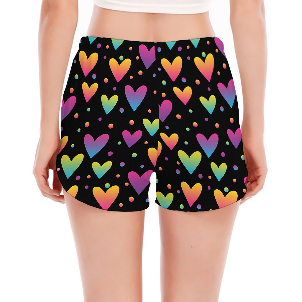Colorful Heart Pattern Print Women's Split Running Shorts