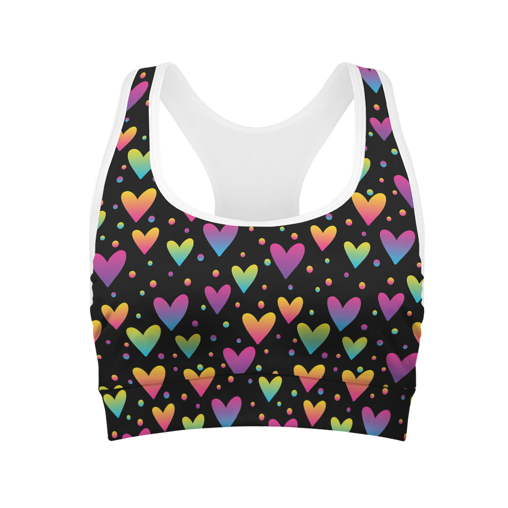 Colorful Heart Pattern Print Women's Sports Bra
