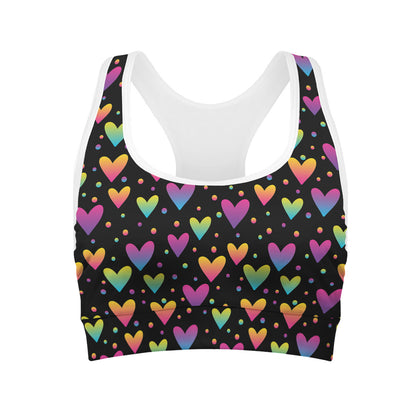 Colorful Heart Pattern Print Women's Sports Bra