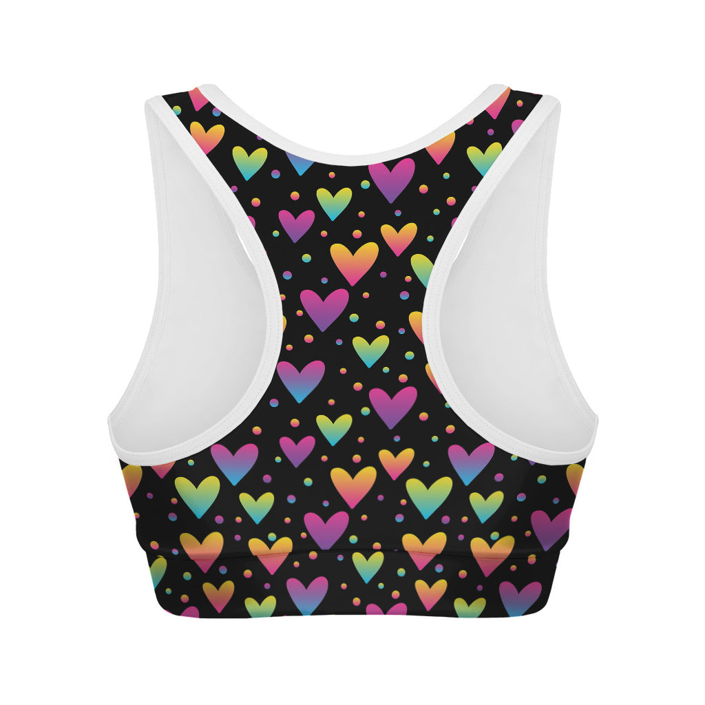 Colorful Heart Pattern Print Women's Sports Bra